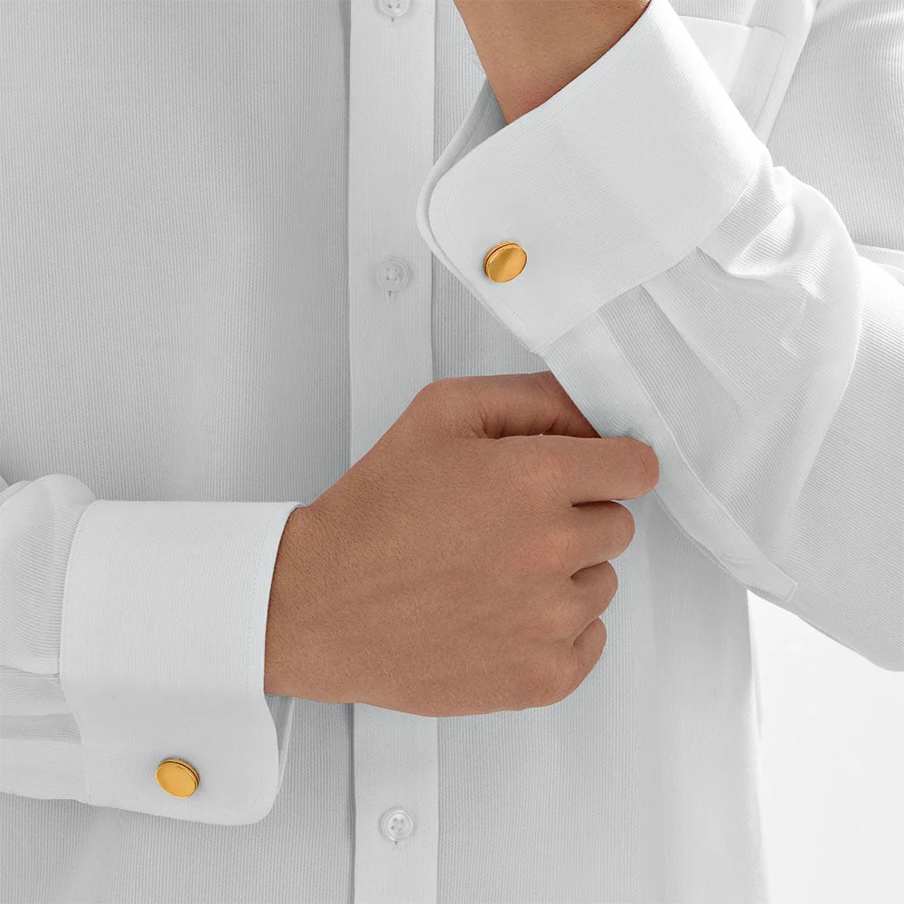 24Kt Gold Bevelled Polished Disc Cufflinks - Image 3