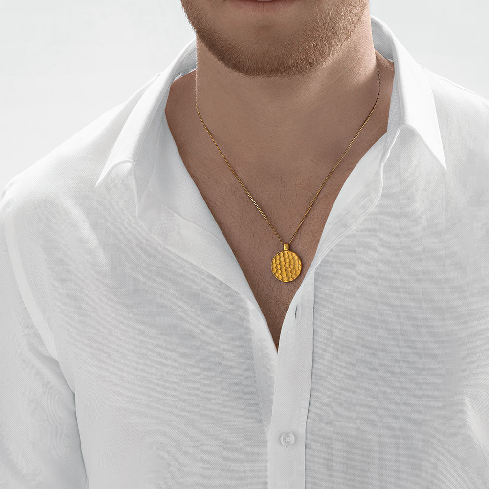 24Kt Gold Hammered Medallion Pendant - Image 3