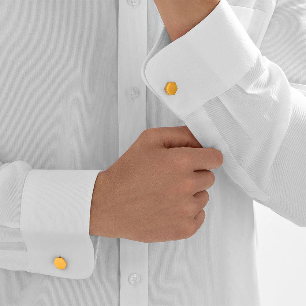 24Kt Gold Modern Hexagon Cufflinks - Image 3