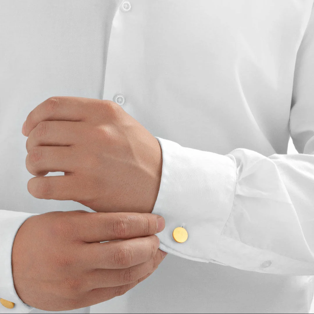 24Kt Gold Textured Disc Cufflinks - Image 3