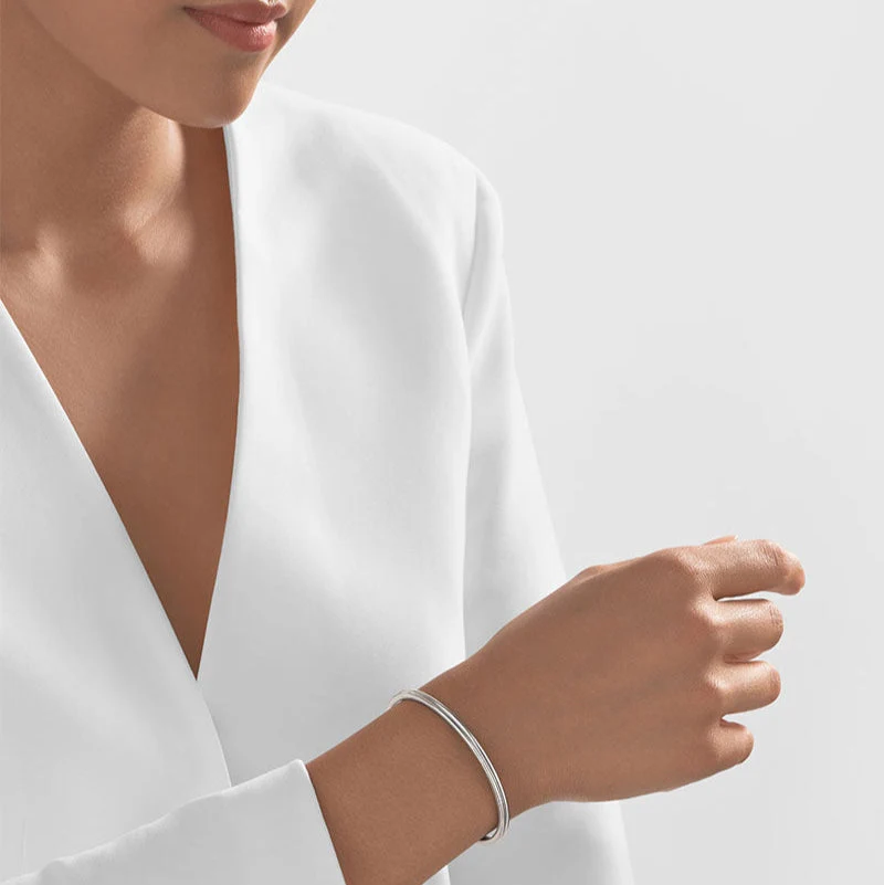24Kt Platinum Grooved Double Band Bangle - Image 3